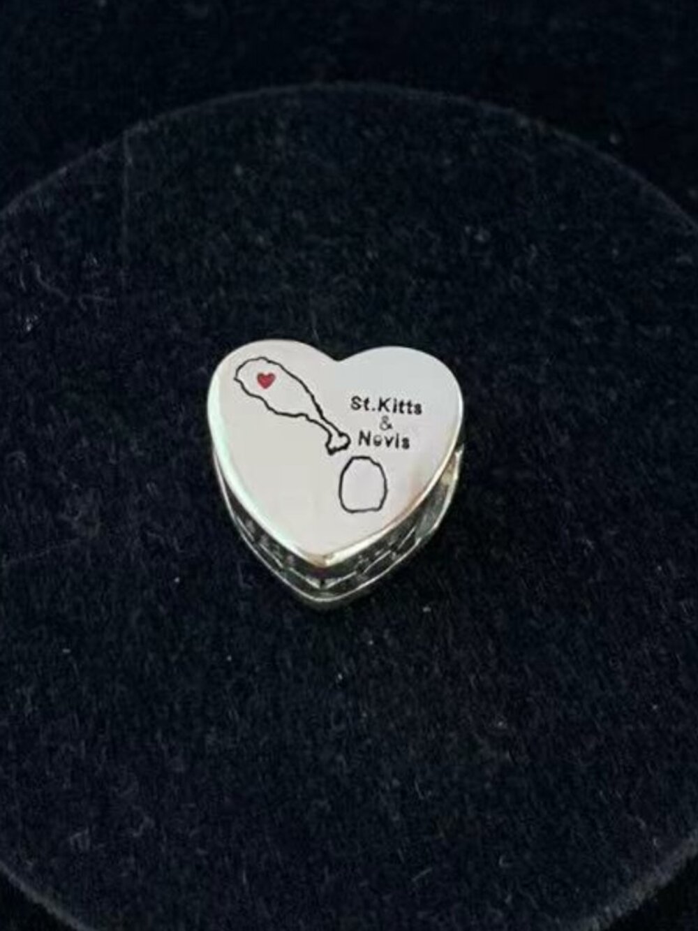 Pandora St. Kitts and Nevis map Charm Heart Bead Charm S925 Silver